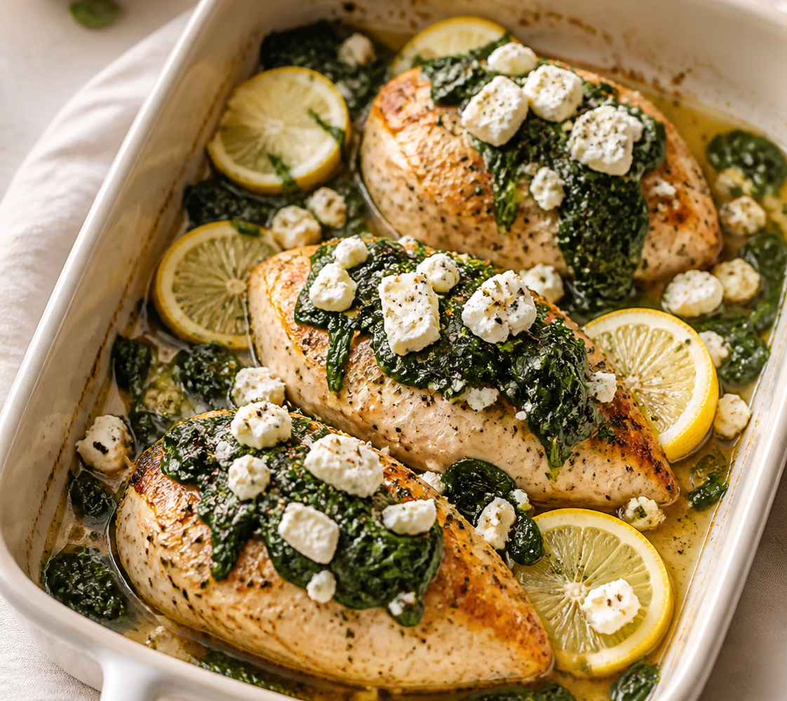 Baked chicken with spinach and feta