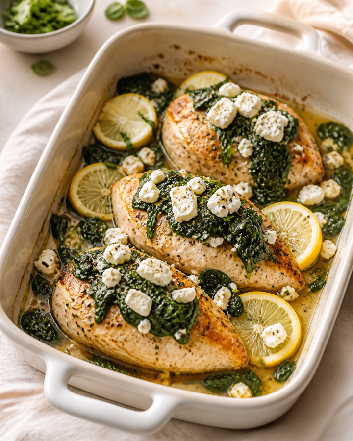 Baked chicken with spinach and feta