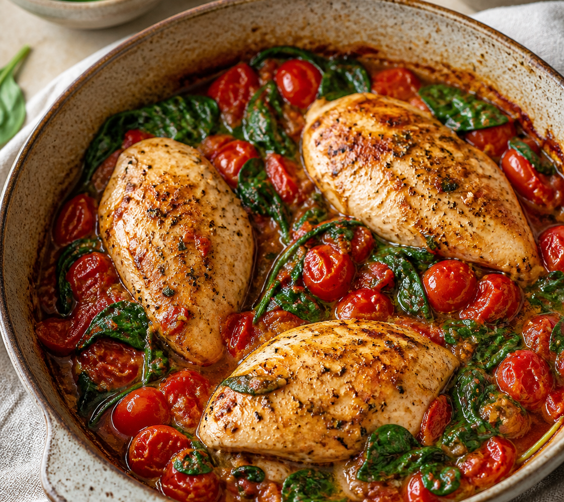 Chicken with tomato and spinach