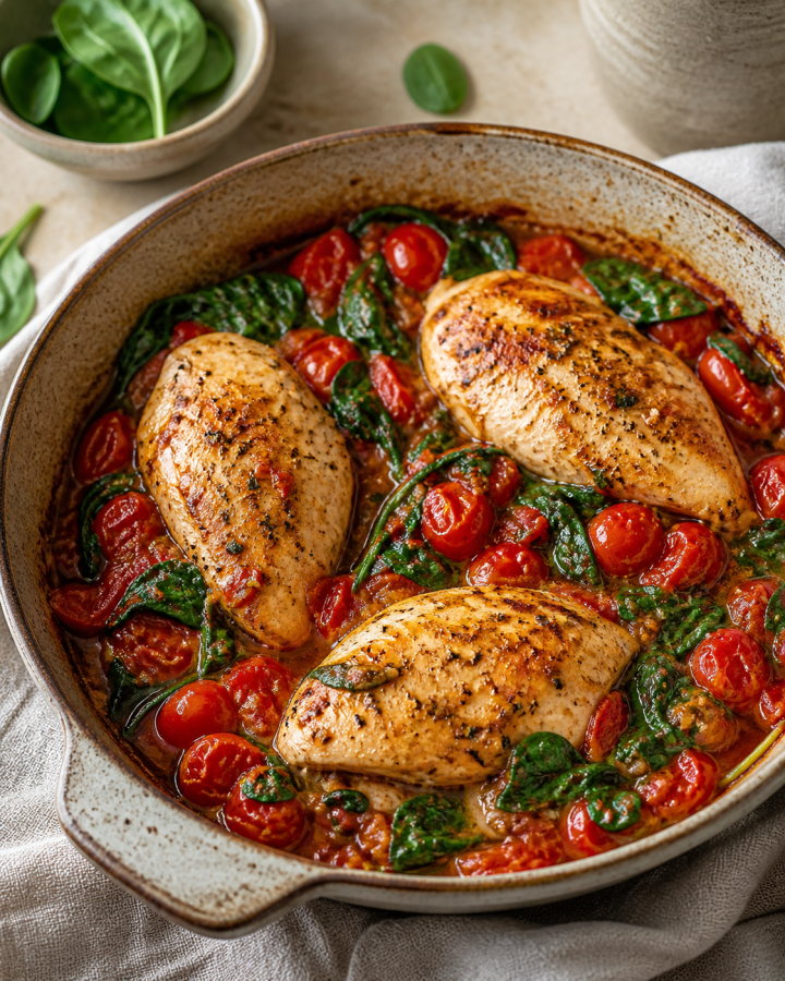 Chicken with tomato and spinach